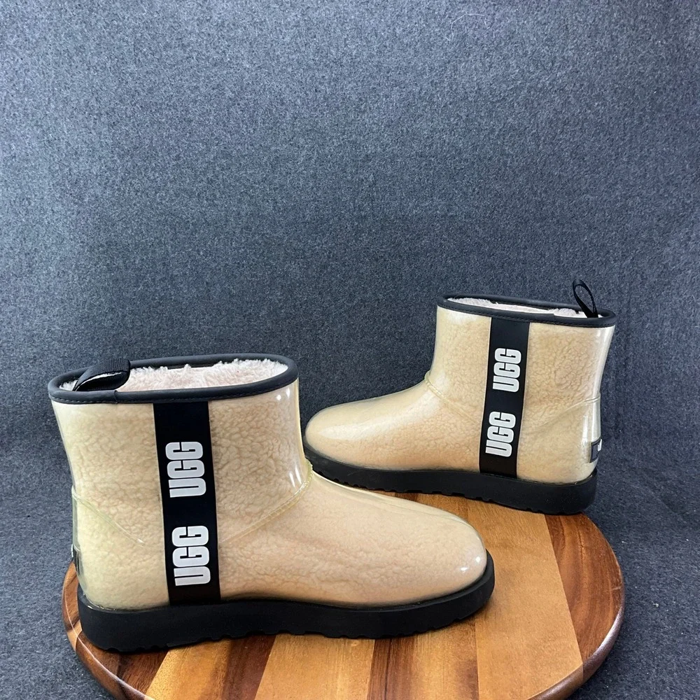Ugg Classic Mini Clear Natural /Black Women's Waterproof Rain Boots US 11